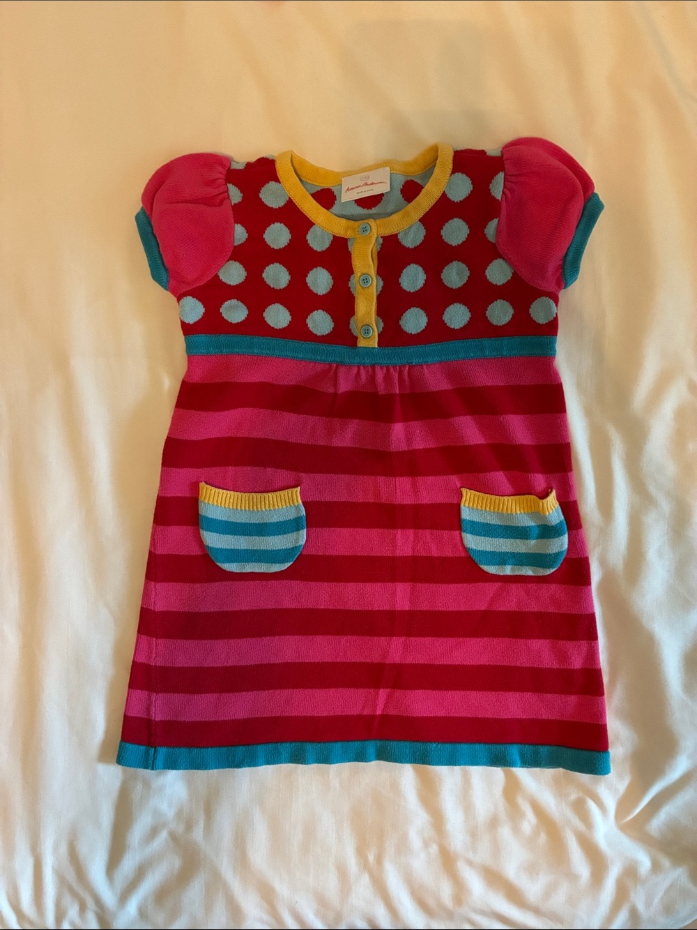 Hanna Andersson Pink, Teal & Yellow Striped Sweater Dress